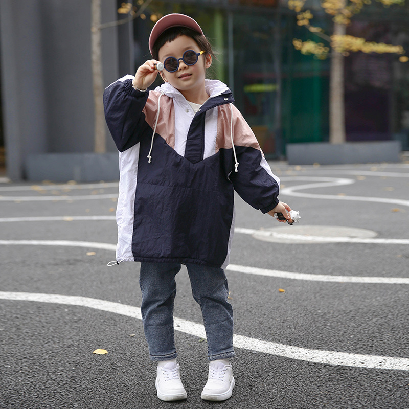 Pear small idle girl's winter style garnter with long version of parquet color Lianhood jacket Children's school jacket E84W1728
