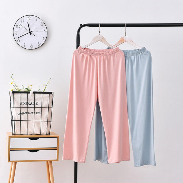 Nine-point pajama pants for women, pure cotton knitted cotton large size loose thin home pants that can be worn outside spring and summer home trousers