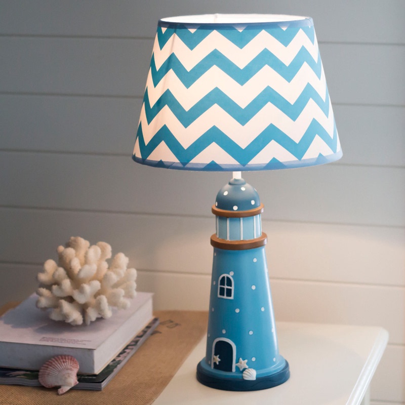 Mediterranean Dimmable Table Lamp Bedroom Bedside Lamp Children's Room Remote Control Adjustable Blue Style Boys' Eye Protection