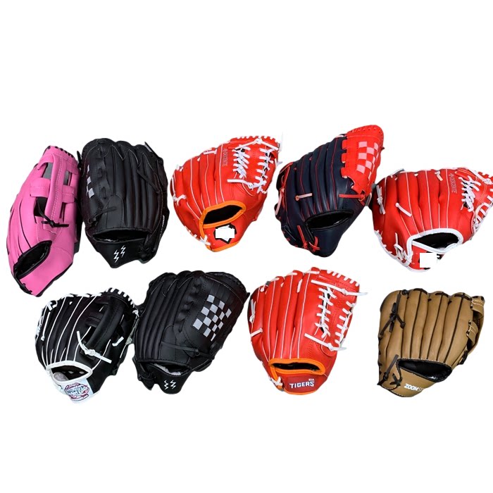 Children Teen PVC Baseball Gloves Receiving Gloves Defense T-ball Beginners Black Red