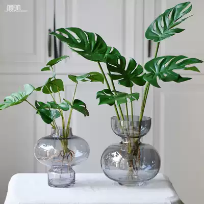 Trace simulation green plants, fake flowers, turtle back taro, Nordic potted canna, hydroponic landscaping, flower arrangement, green leaf bouquet