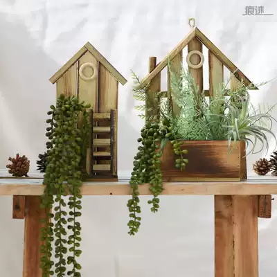 Wooden wall-mounted wooden flower basket Pastoral cottage hanging basket flower pot Home creative decoration flower vase Flower rattan flower rack decoration