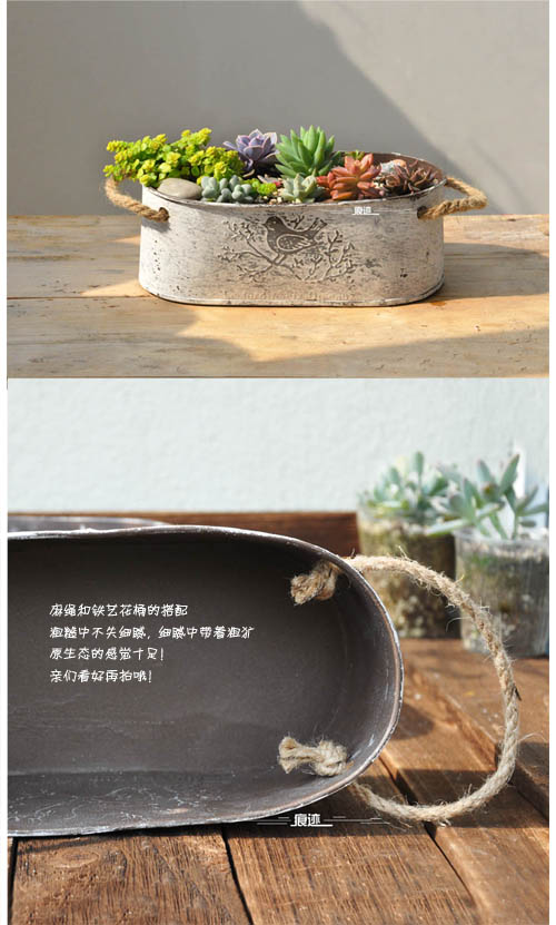 Hoa sắt chậu hoa phong cách Nhật Bản thùng sắt hoa mọng nước retro gai dầu cũ hoa chậu chậu - Vase / Bồn hoa & Kệ chậu vuông trồng cây