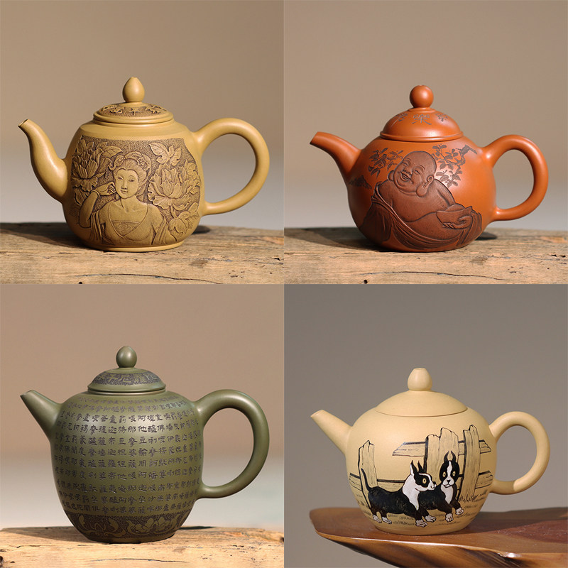 手拉壷 台湾茶壺作家 陳奕志作 黄泥 手描茶器 高級茶器 蓋碗 陶磁器