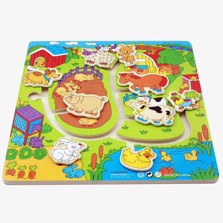 Wooden figures pair to look at the farm Find a shift track labyrinth game Puzzle Children Toys Cognitive Cartoon Animals