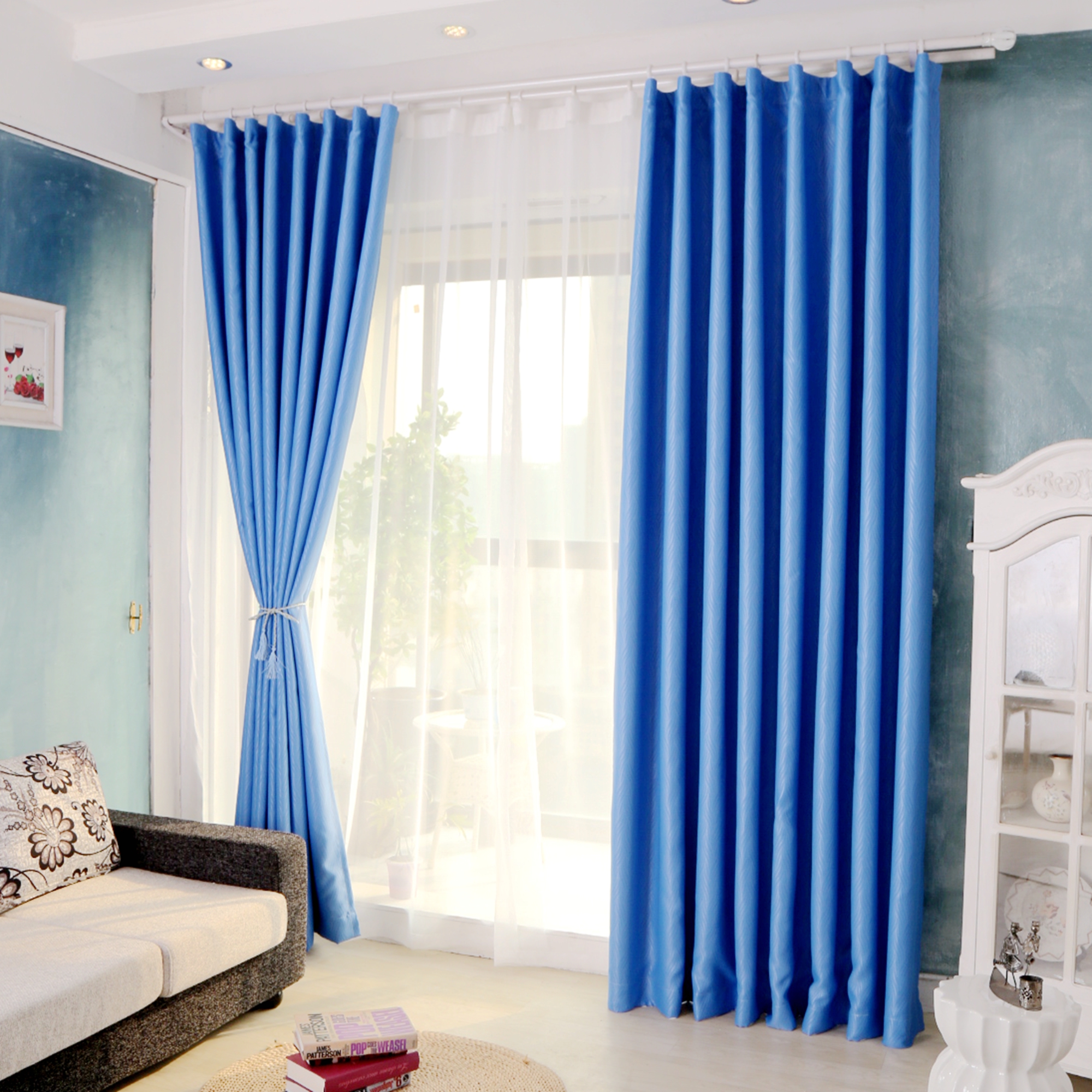 Special Price Clear Cabin Blue Willow Bar High Precision Han Environmental Protection Physical All Shading Cloth Color Pure Color Custom Finished Curtain