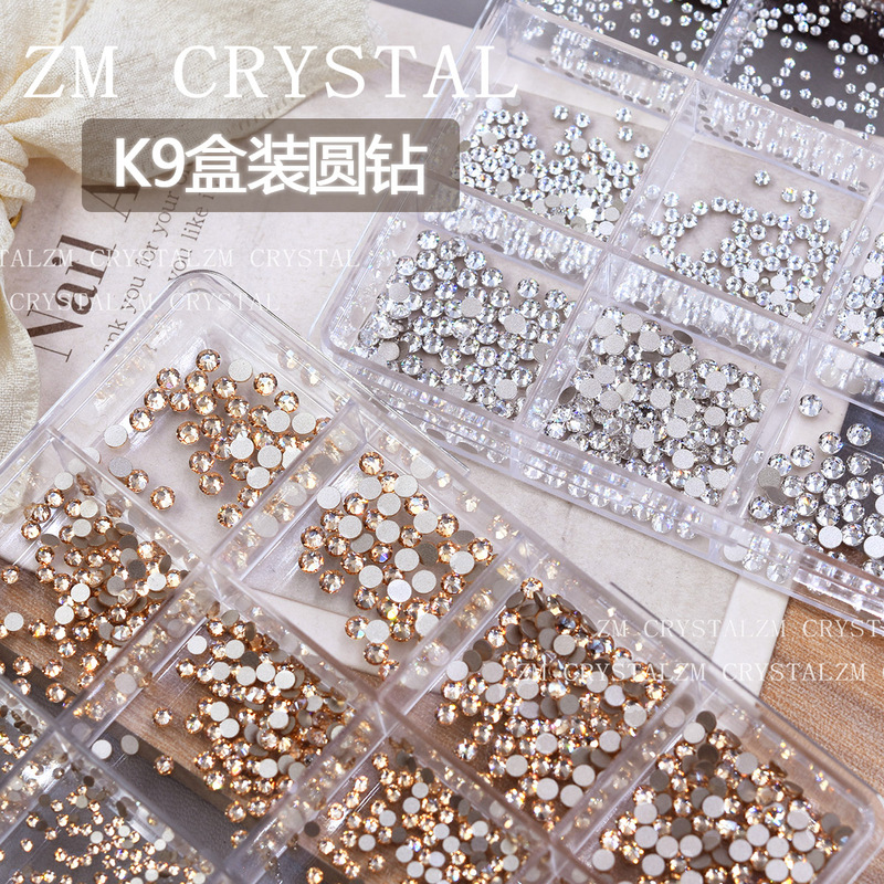 K9 New Sparkling Boxed Flat-Bottom Round Rhinestones for Nail Art, Small Crushed Rhinestones, Filling Rhinestones, 33-Cut White Champagne Nail Art Rhinestones K9 New Sparkling Boxed Flat-Bottom Round Rhinestones for Nail Art, Small Crushed Rhinestones, Filling Rhinestones, 33-Cut White Champagne Nail Art Rhinestones