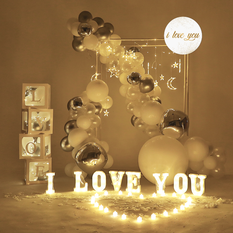 Silver Ins Cours White Balloon Decoration Girlfriend Romantic Night Light Birthday Balloon 520 Report White Topic Scene Placement