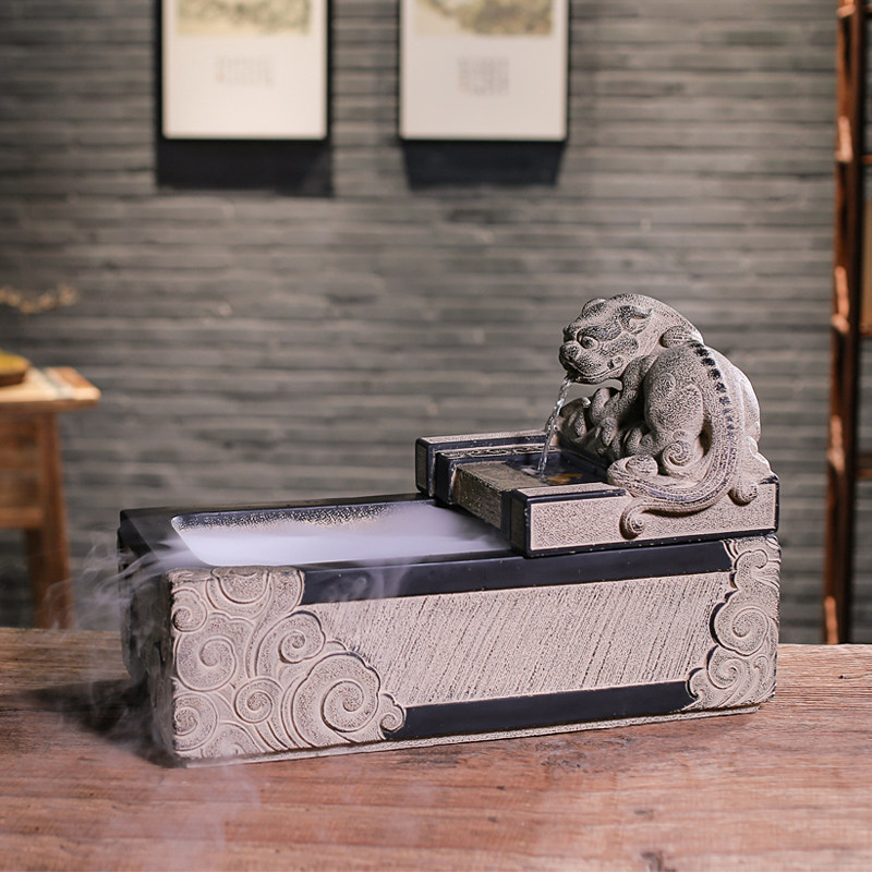 Leopard Cai Caiu Chaehui Flowing Water Swinging Pieces Chinese Style Home Fountain Feng Shui Fish Tank Living Room Residence Desk Humidifiers Furnishing