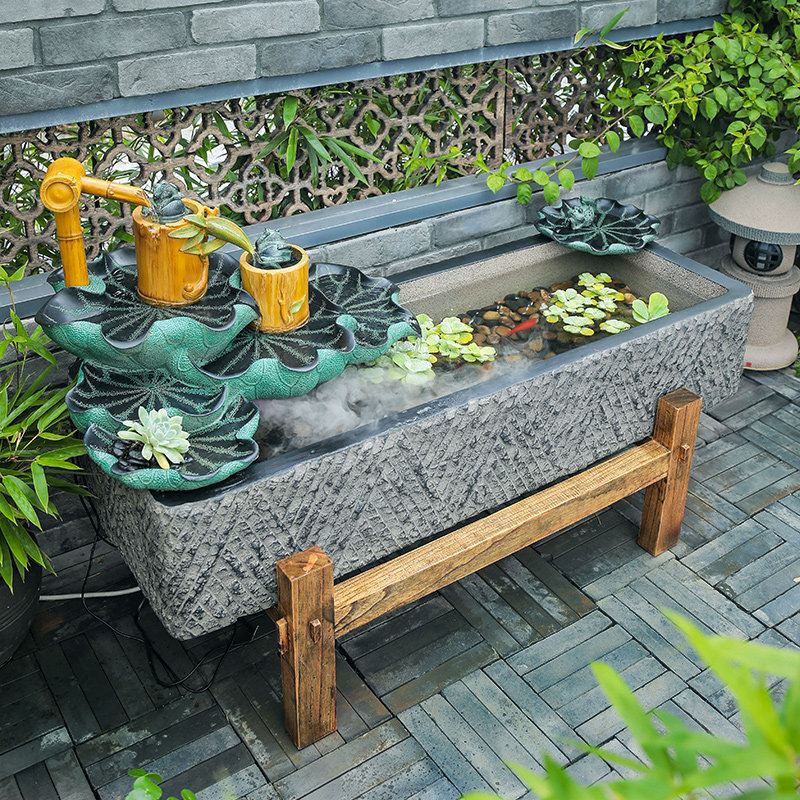 New Chinese Flowing Water Swing Piece Outdoor Balcony Home indoor creative Merchants Fish Pool Courtyard Decoration Large Fish Tank Water View