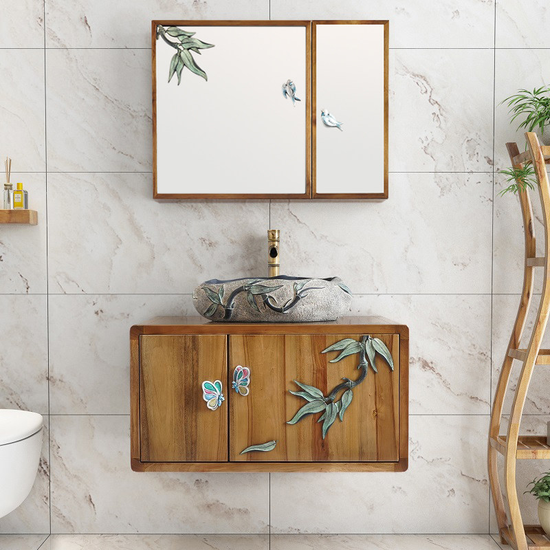 New Chinese solid wood hanging cabinet Makeup Room Wash-Basin Cabinet Combined Folk And Wind Bath Cabinet Washbasin Wash Basin WASH BASIN SUIT