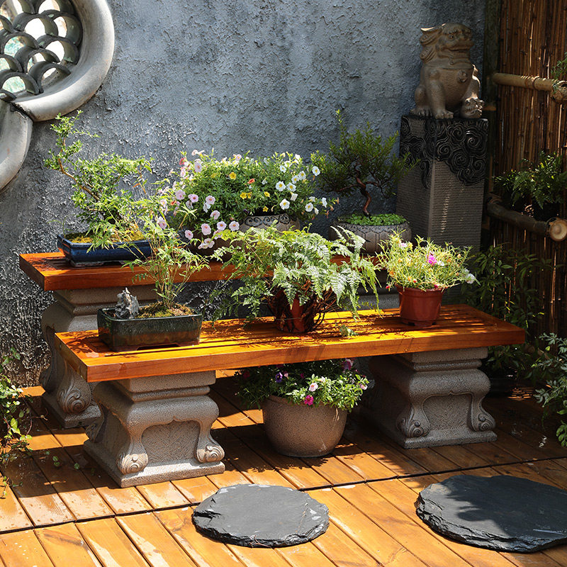 Outdoor Pendulum solid wood Flower Shelf Chinese Courtyard Garden Arrangement Decorated with view artificial stone Dunn Balcony Flower Pot base