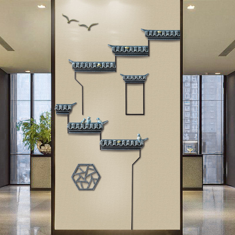 New Chinese TV Background Wall Pendant Creative Living Room Hotel Imitation Ancient Emblem house eaves Zen Imagery Wall Decoration Soft Decoration