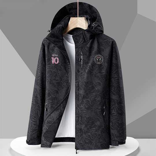新品迈阿密国际队梅西足球迷彩冲锋衣男女秋季户外运动休闲外套男