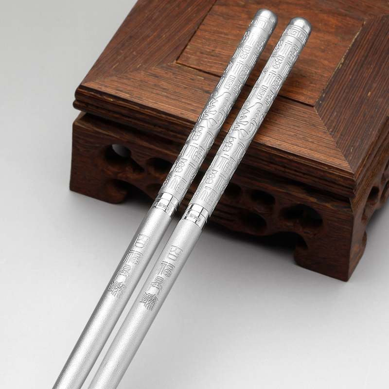 Hollow Baifu 999 silver chopsticks 52g non-slip round silver chopsticks household edible pure silver tableware rice chopsticks send certificate