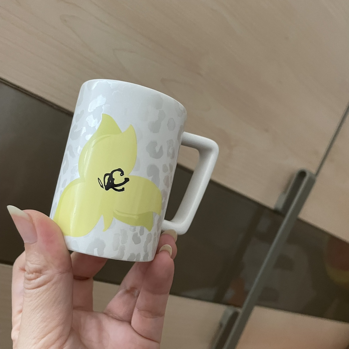 Spot Korea Starbucks 2014 Yellow Flower Square Handle Mini Mug 3oz