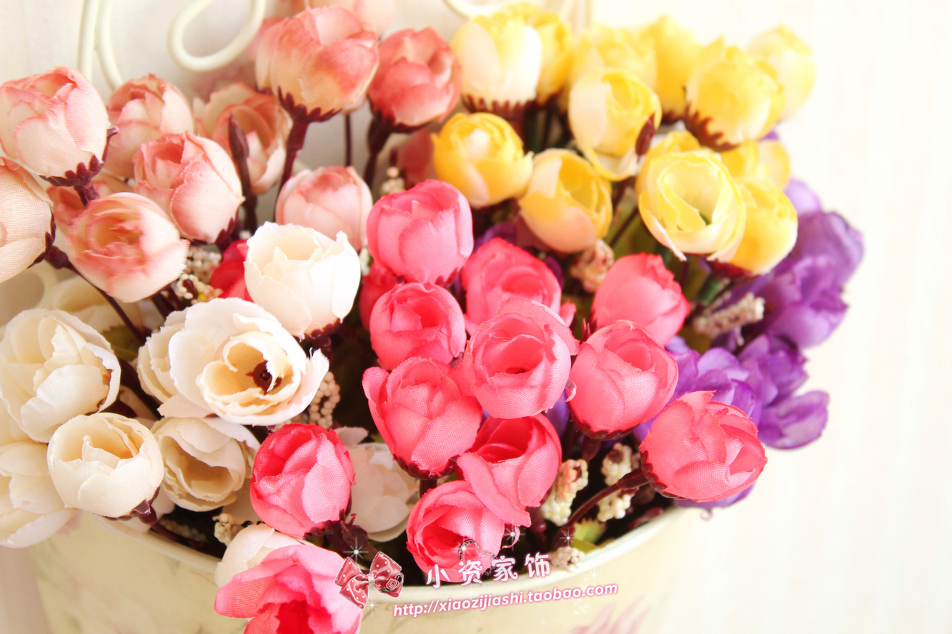 15 Head Mini Rose Flower Blossom Star Bud Emulation Floral Pink Background Fake floral floral flower Flower Flower Arrangement Gift