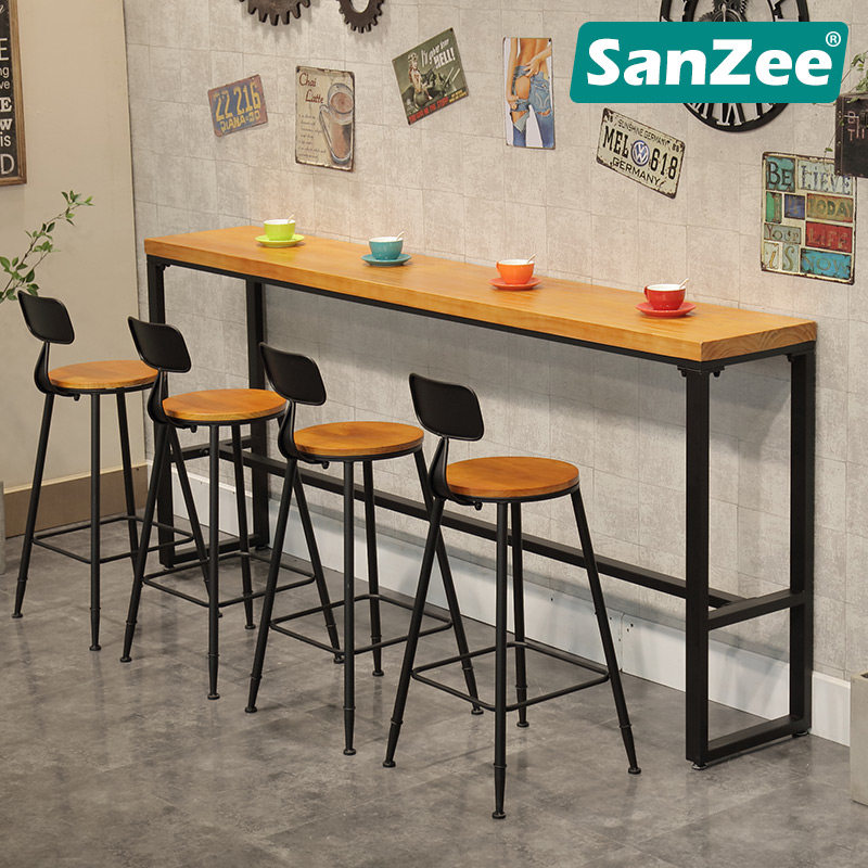 American solid wood bar table Home Balcony Leaning Against Wall High Foot Table Commercial Bar Milk Tea Shop Long Strip Table And Chairs Combination