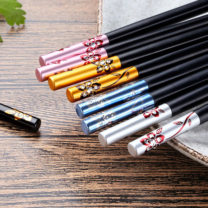 Double gun alloy chopsticks Japanese home non-slip couple creative fashion Japanese multicolored chopsticks one chopsticks one person chopsticks