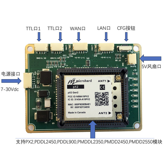 Microhard Data Transmission and Image Transmission Wireless Module Baseboard Supports Px2/Pddl900/Pmddl2350/2450