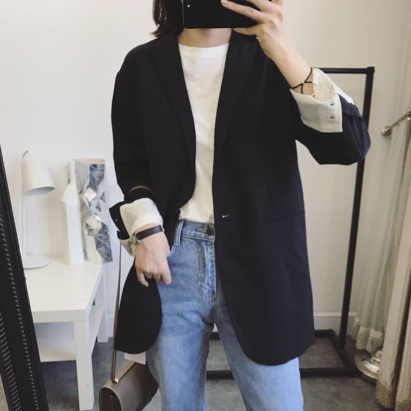Justq đầu thu mới Hàn Quốc sang trọng retro lỏng một nút hoang phù hợp với áo khoác mỏng phụ nữ đầm thiết kế đẹp