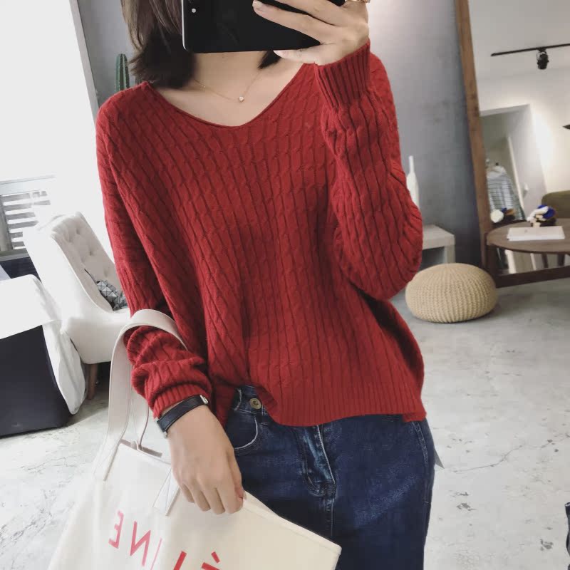 Justq mùa thu mới Hàn Quốc dệt mềm dệt cổ chữ V cổ áo len nhỏ xoắn áo len áo len nhiều màu áo kiểu nữ cao cấp