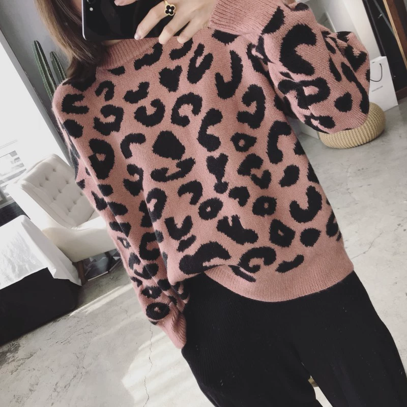 Justq mùa đông mới Hàn Quốc retro Leopard jacquard đan áo len ấm áp học sinh áo len trùm đầu