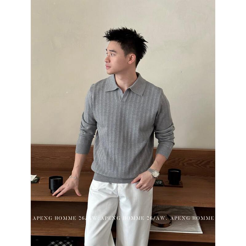 Old Money Style Seagull Collar Polo Shirt for Men, Long-Sleeved Lapel Sweater, Versatile, Relaxed Texture, Light Luxury, Loose Knitwear Old Money Style Seagull Collar Polo Shirt for Men, Long-Sleeved Lapel Sweater, Versatile, Relaxed Texture, Light Luxury, Loose Knitwear