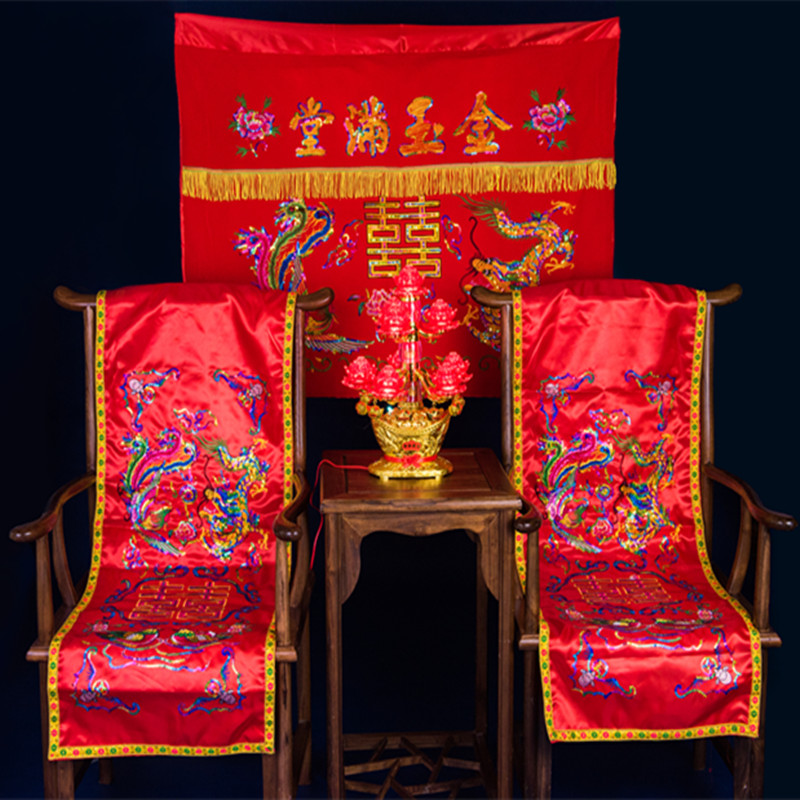 Chinese wedding table cloth Long Fengfeng chair cover chair cloaked cloth embroidered Baie heaven and heaven Baiu Jinyu Full Hall Table circumference