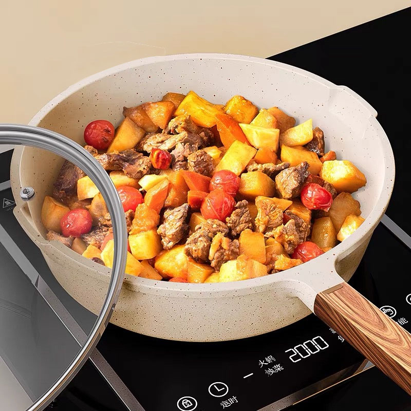 White ceramic not stained with pan deepening medical stone domestic frying pan flat bottom boiler gas stove suitable frying pan