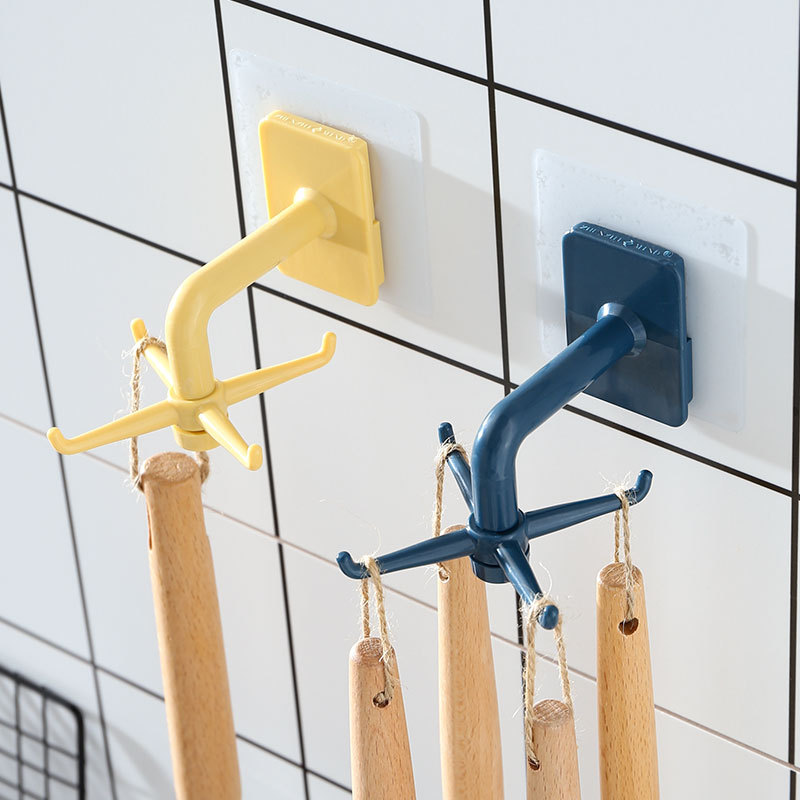 360-degree rotatable hook four-claw 4 kitchen storage wall hanging free punch no trace hanger strong glue artifact