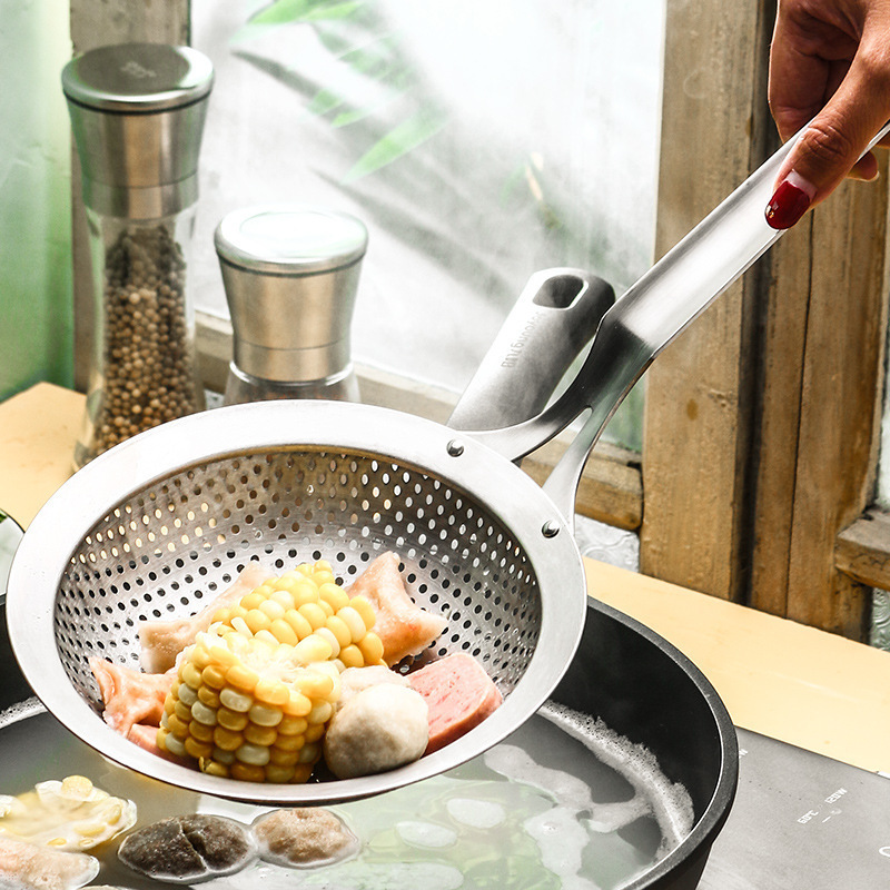 304 stainless steel filter large mesh drain kitchen household oil filter noodle scoop factory direct stainless steel mesh colander