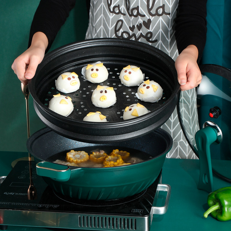 Green non-stick pan frying pan wheat stone pot household induction cooker gas general cooking dual-use pot ceramic Maifan stone large