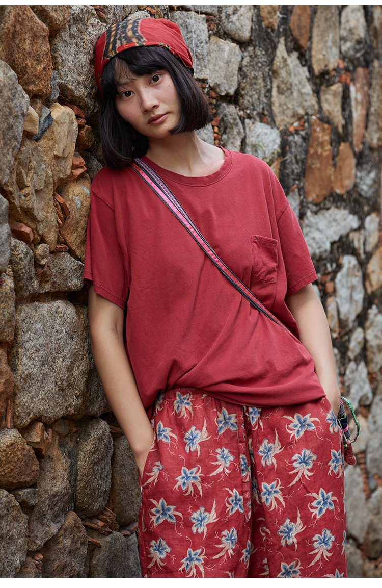 レトロ文学青年純綿ニット半袖Tシャツ - ベスト - その他の素材 多色