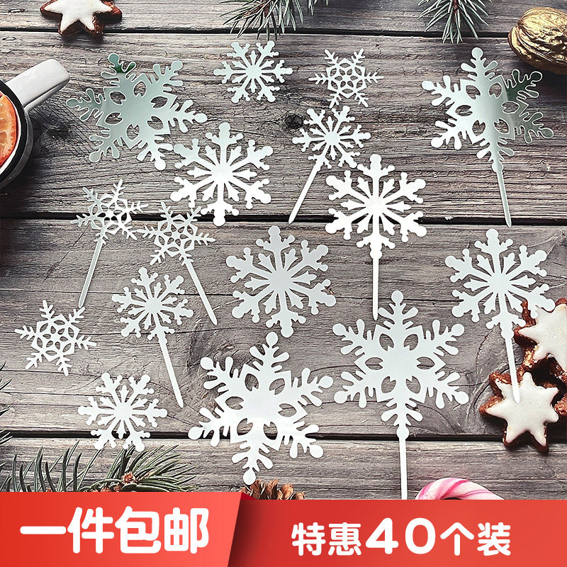 Princess Birthday Cake Party Sweet Terrace Decorate Christmas Snow Silver White Snowflake Acrylic Plugin Inserts
