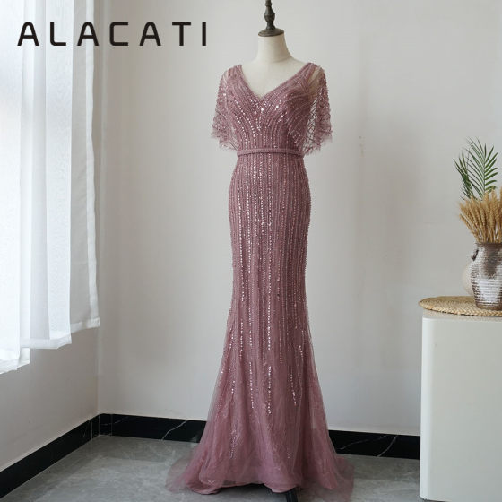 2020新款晚礼服女 高端大气 遮手臂 显瘦气场优雅女王V领重工鱼尾