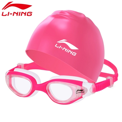 Li Ning, детские водонепроницаемые очки для плавания для мальчиков без запотевания стекол, плавательная шапочка, профессиональный комплект, снаряжение