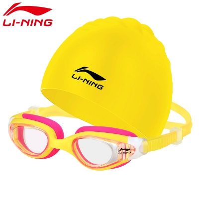 Li Ning, детские водонепроницаемые очки для плавания для мальчиков без запотевания стекол, плавательная шапочка, профессиональный комплект, снаряжение