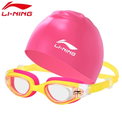 Li Ning, детские водонепроницаемые очки для плавания для мальчиков без запотевания стекол, плавательная шапочка, профессиональный комплект, снаряжение