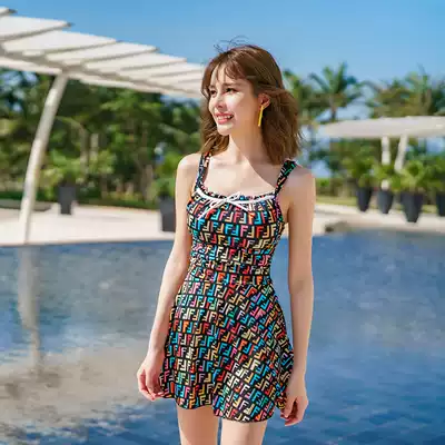 Korean hot spring bathing suit female sense girl boxer skirt one-piece belly cover conservative thin swimsuit factory direct sales