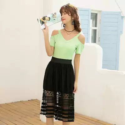 2021 new one-piece swimsuit women with chest pad flat-angle skirt sexy belly cover meat hot spring summer swimsuit
