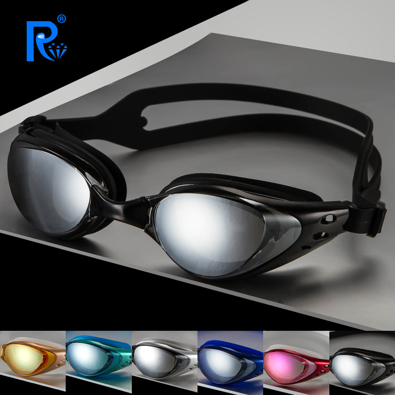 Rui and the new men and women large frame electroplating flat light swimming goggles high-definition myopia waterproof and anti-fog diving swimming glasses