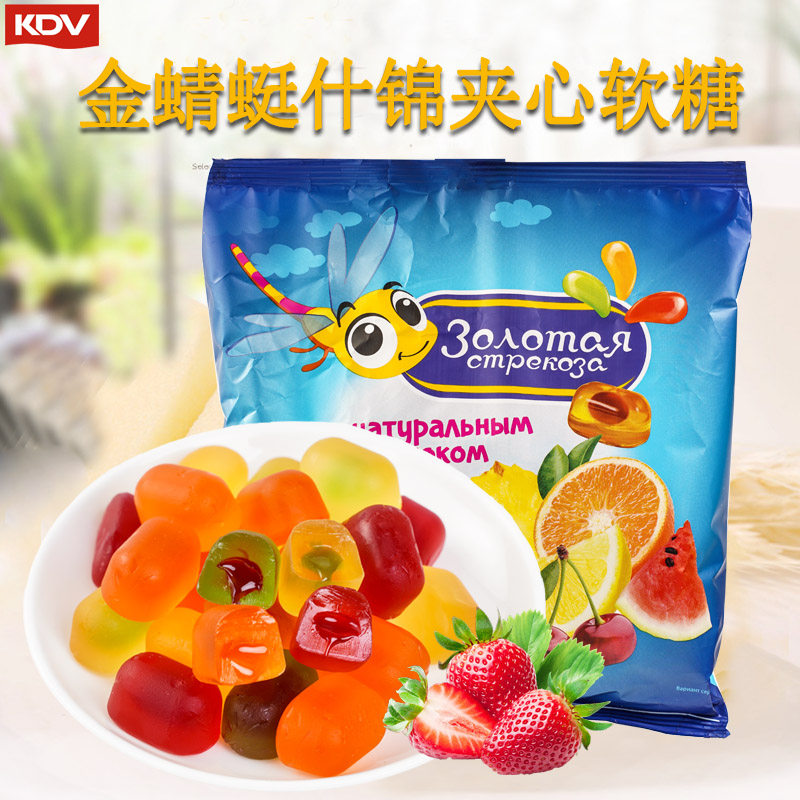 Russia imported fruit sandwich fudge KDV Golden Dragonfly assorted Q sugar leisure snack Honey bee candy 500g