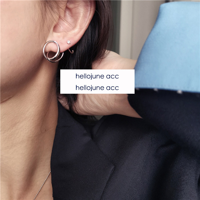 hellojune whole body 925 silver geometric ring irregular line ear needle three-dimensional winding circle ear needle