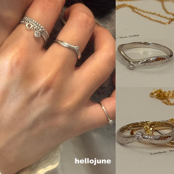 Hellojune 925 silver vintage engraved water drop v-shaped ring