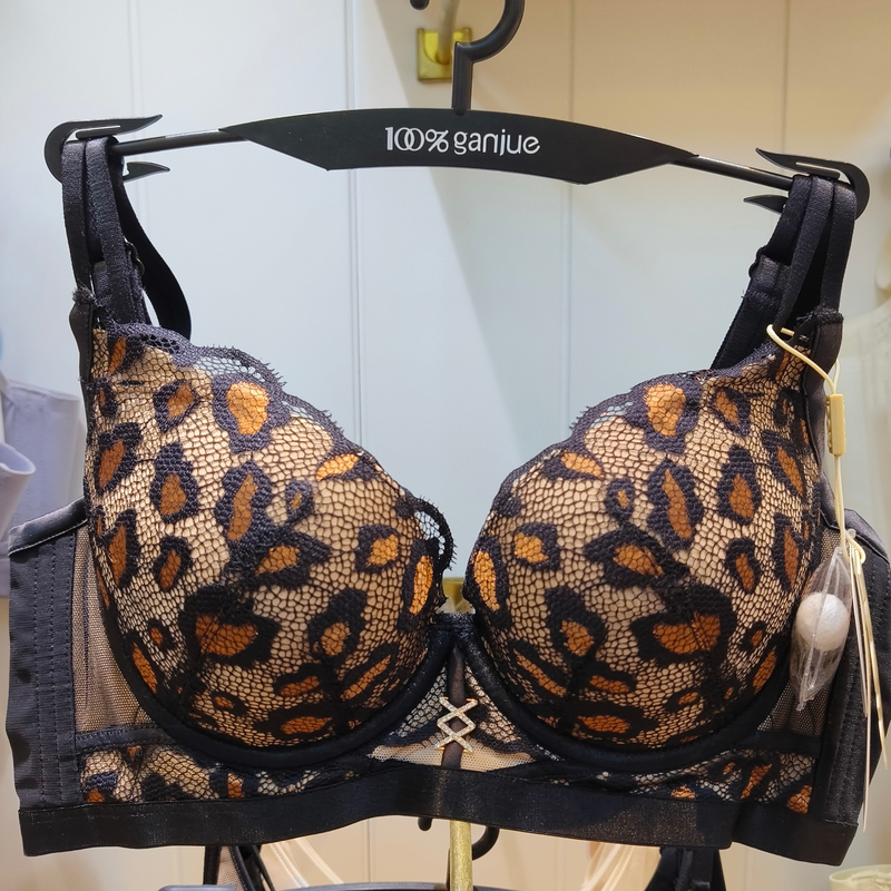 100% French-Style Leopard Print Lace Sexy Bra for Women, Push-Up for Small Busts, a Cup, Comfortable Underwear 6022