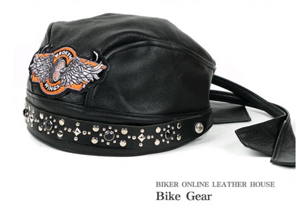 New Korean handmade retro embroidery black cowhide Harley Indian knight men's and women's headscarf leather hat motorcycle