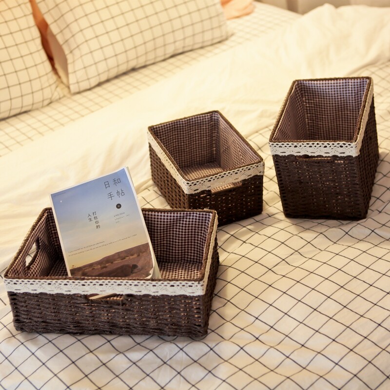 Japanese-style storage basket iron frame drawer-type good clothes fabric desktop basket laundry basket dirty imitation rattan sundries basket