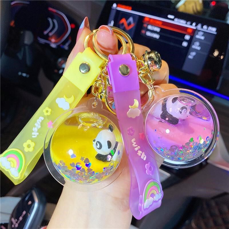 Net red doll panda planet cup liquid floating bottle keychain female cute ice and snow flow oil pendant pier bag pendant
