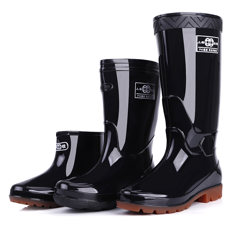 Double Money Rain Shoes Man Short Barrel Rain Shoes Middle Cylinder High Cylinder Rain Boots Non-slip Water Shoes Water Boots Black Adult Lao Rubber Shoes